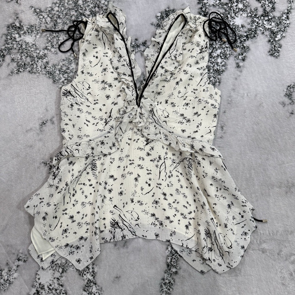 Derek Lam 10 Crosby Silk Floral Print Ruffle Tank Top Asymmetrical Womens Sz 6